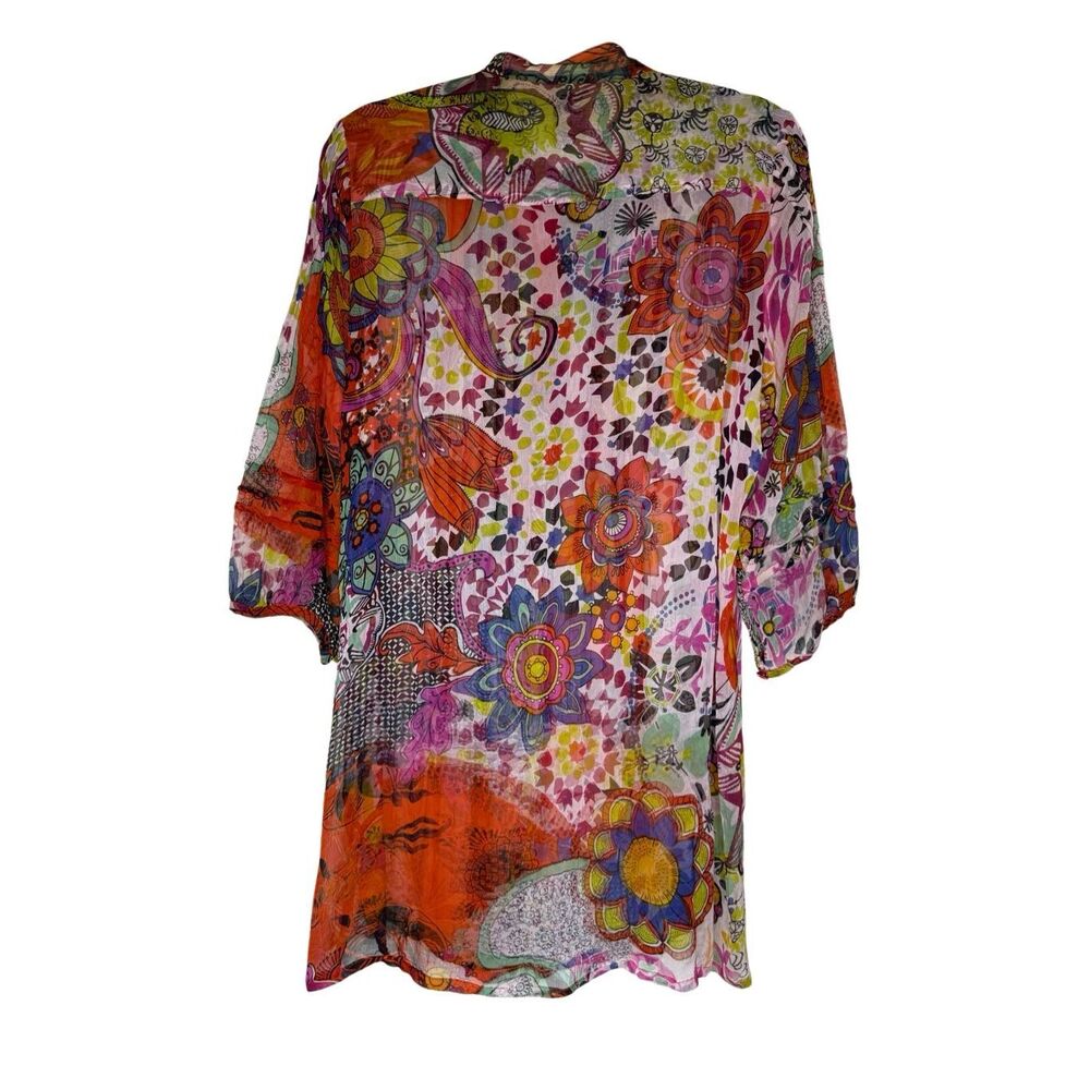 Casual Studio Top Multicolor Patchwork Look Semi Sheer Size L Whimsical, Retro - Picture 4 of 14